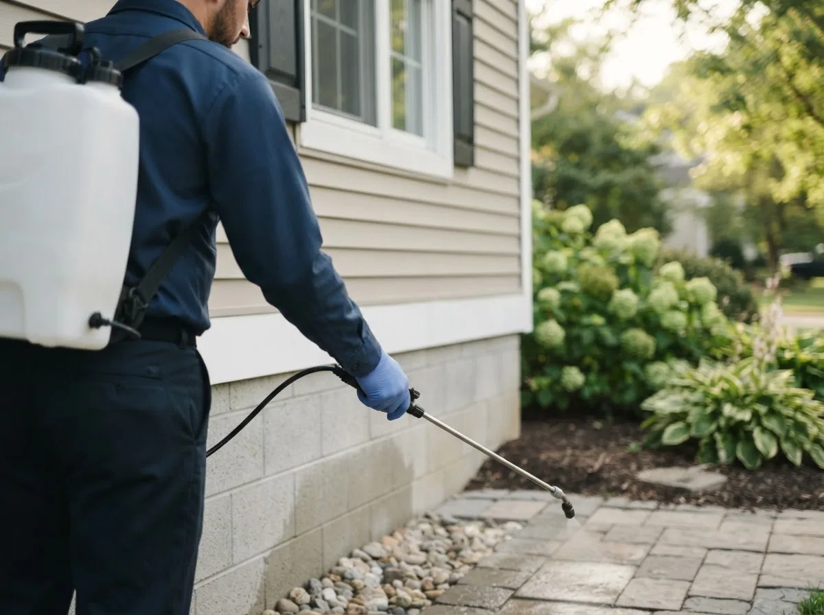 Pest control technician inspecting a home in Hoyleton, IL